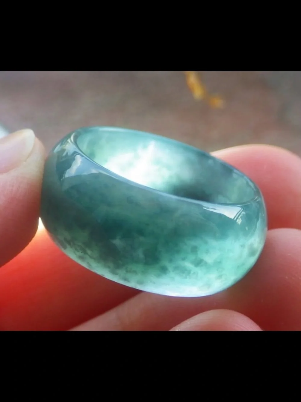 Certificate Jadeite Jewelry Jade luck Green Thick Ring Size7.75